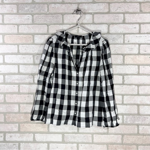 J. Crew White and Black Buffalo Plaid Button Down Blouse Size M - Picture 2 of 11